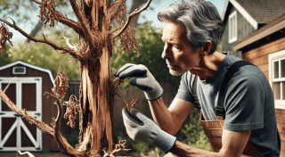 Tree expert examining a dead tree showing how to tell if a tree is dead