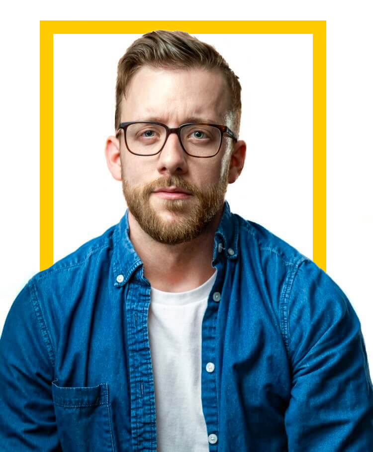 Portrait of Taylor Mickal with National Geographic logo in frame