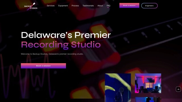 website hero that Trolley Web designed, of a recording studio